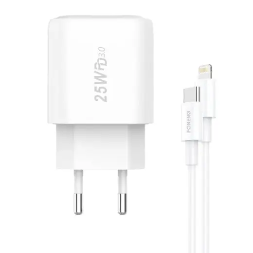 Foneng EU40 travel charger | USB-C, Lightning | with Lightning cable included