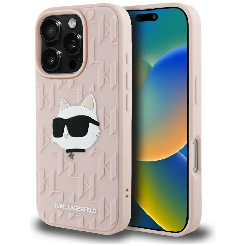 Karl Lagerfeld 3D Rubber Monogram & Choupette phone case for iPhone 16 Pro pink