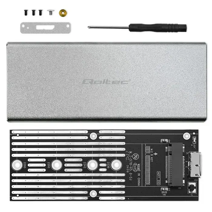 Qoltec Aluminium Enclosure | M.2 SSD drive | SATA | NGFF| USB 3.0 | Super speed 5GB/s | 2TB | Silver
