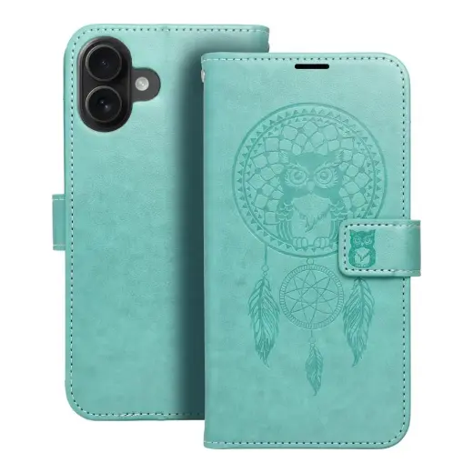 MEZZO dreamcatcher knyginio tipo telefono dėklas iPhone 16 Plus žalias