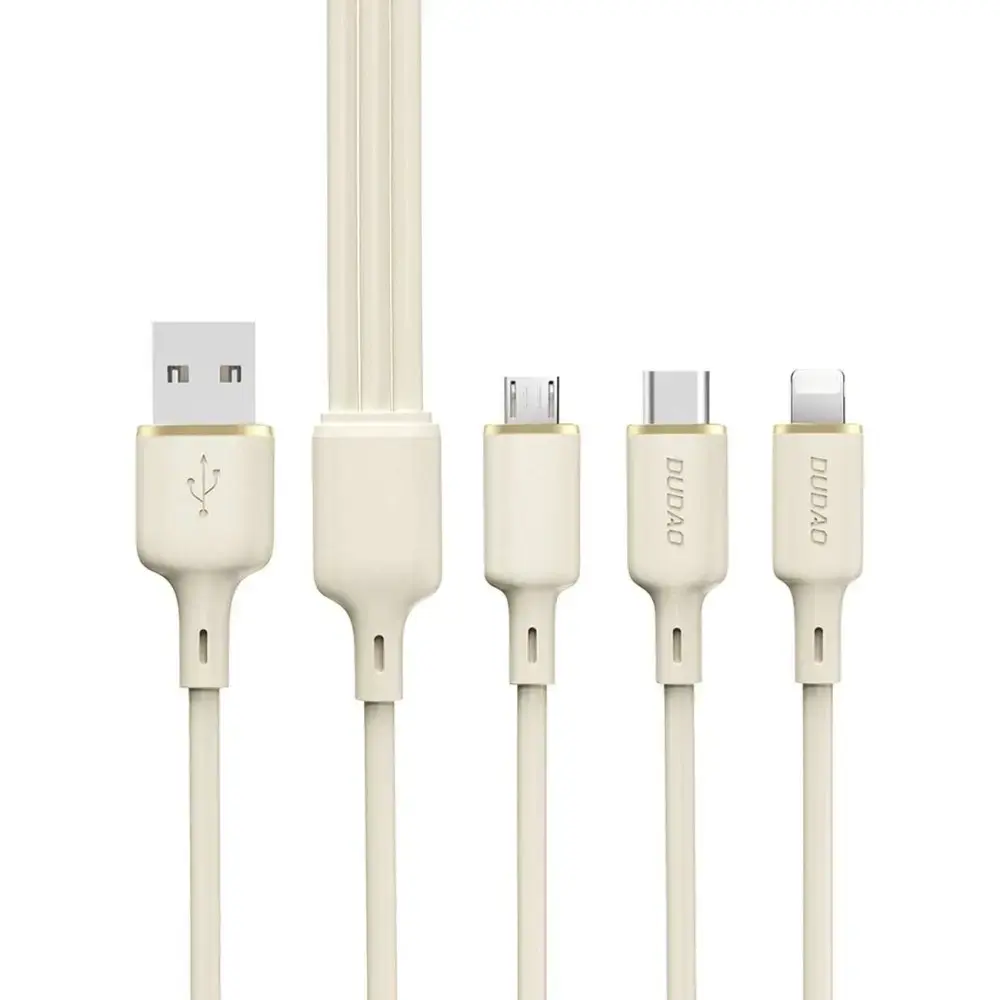 Dudao L7SE 3-in-1 datu pārraides un uzlādes vads | USB-A uz USB-C, Lightning, Micro USB | 66W | 1.2m | bēšs