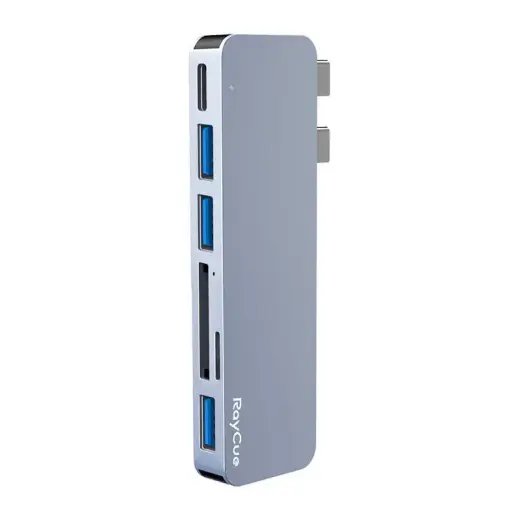 Hub 6w2 RayCue 2x USB-C do Thunderbolt 3 + 3x USB-A 3.0 5Gbps + SD|TF 2.0 (szary)