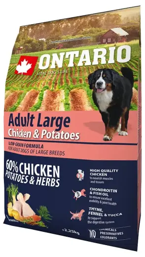 Sausa barība suņiem - Ontario Dog Adult Large Chicken and Potatoes, 2,25 kg
