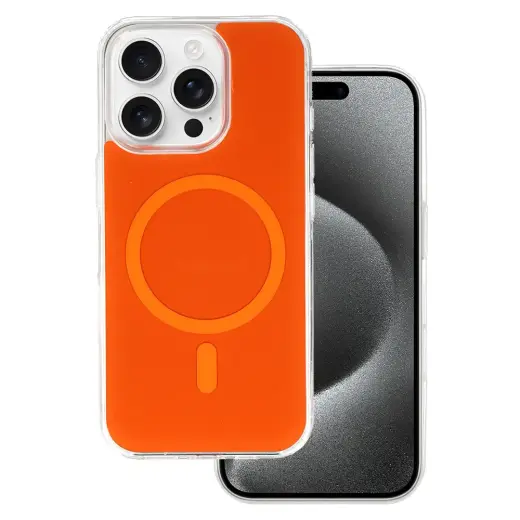 Glossy telefono dėklas su MagSafe palaikymu iPhone 14 Pro oranžinis
