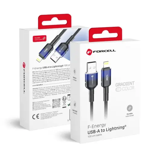 Forcell F-Energy C353 duomenų perdavimo ir įkrovimo laidas | USB-A į Lightning | 12W | 1m | juodas
