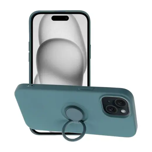 Silicone Ring telefono dėklas su stovu iPhone 15 žalias