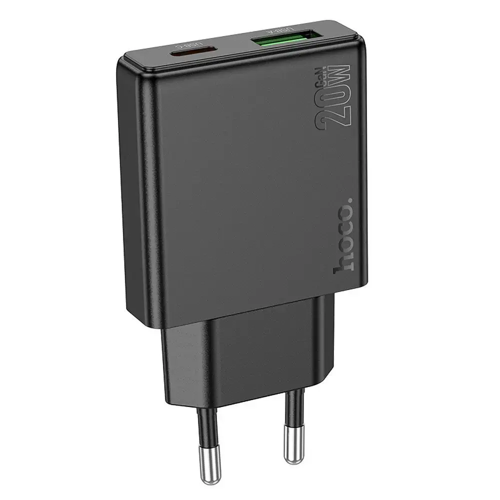 HOCO N38 tīkla lādētājs | 20W | PD, QC | USB-C, USB-A | melns