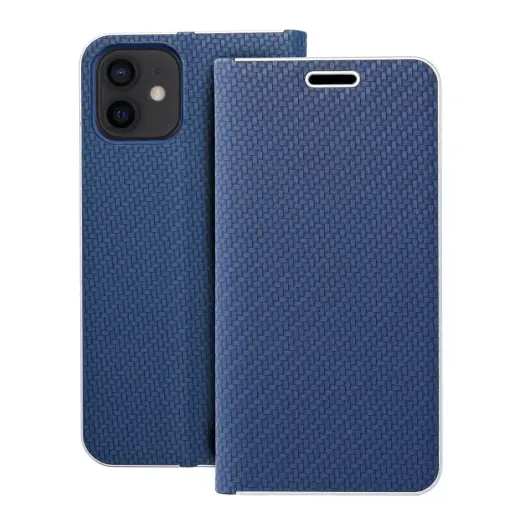 LUNA Book Carbon knyginio tipo telefono dėklas iPhone 12 | iPhone 12 Pro mėlynas
