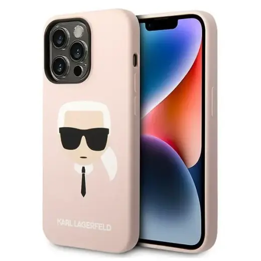 Karl Lagerfeld MagSafe Compatible Case Liquid Silicone Karl Head for iPhone 14 Pro Max Pink