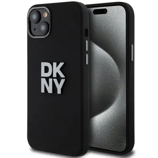 DKNY DKHCP15SSMCBSK Liquid Silicone Metal Logo maciņš telefonam iPhone 15 | iPhone 14 | iPhone 13 melns
