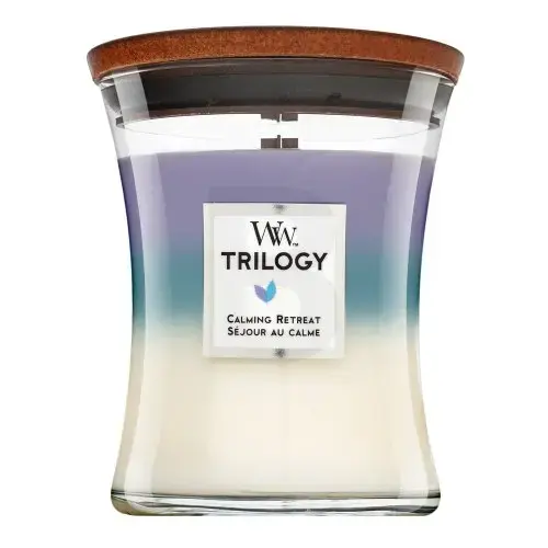 Woodwick Trilogy Calming Retreat scented candle with wood wick 275 g