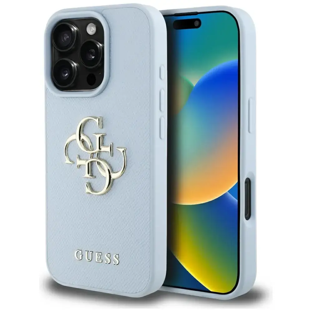 Etui Guess Grained Big 4G Logo Small      Classic Logo do iPhone 16 Pro niebieski