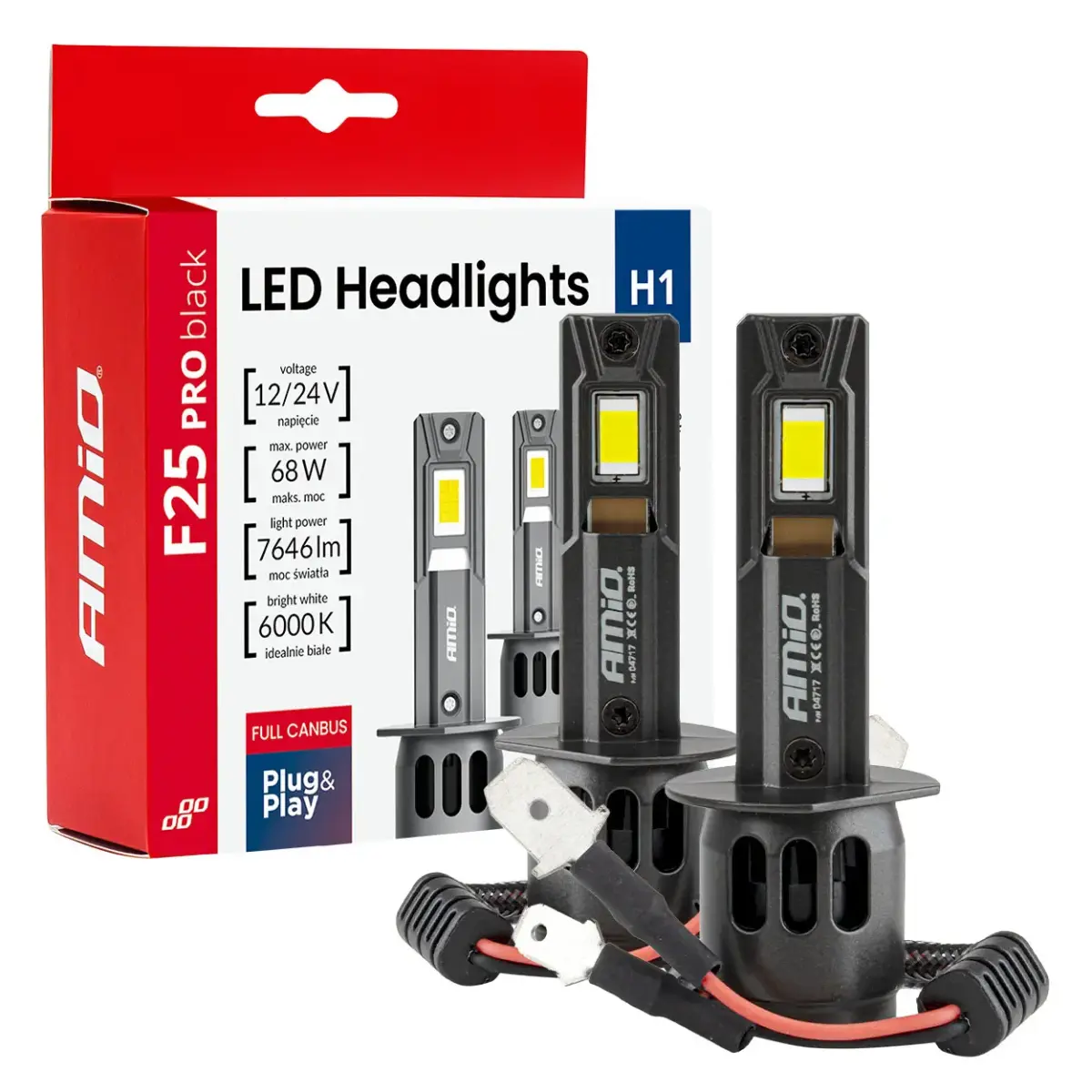 LED Headlights Series F25 PRO BLACK FULL CANBUS H1 68W 12V 24V AMIO-04717