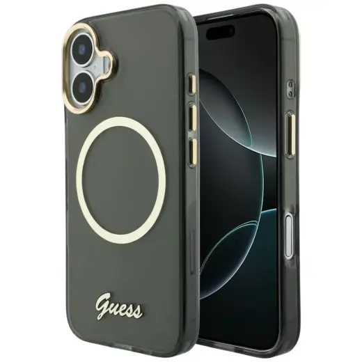 Guess IML Script Metal telefono dėklas su MagSafe palaikymu iPhone 17 juodas