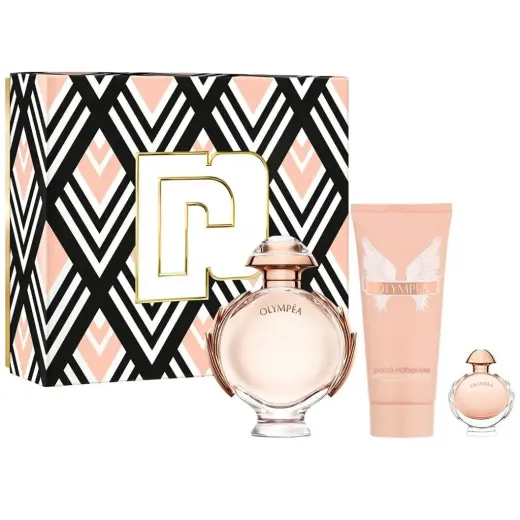 Set Paco Rabanne: Olympea, Eau De Parfum, For Women, 80 ml + Olympea, Hydrating, Body Lotion, 100 ml + Olympea, Eau De Parfum, For Women, 5 ml