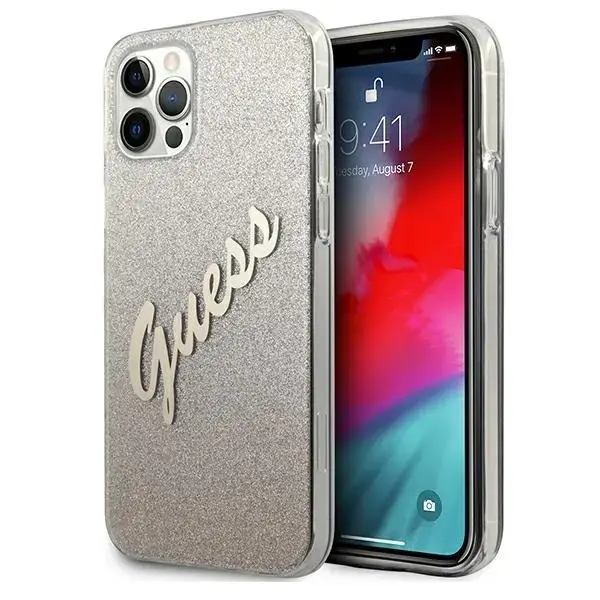 Guess GUHCP12MPCUGLSGO iPhone 12|12 Pro 6,1" złoty|gold hardcase Glitter Gradient Script