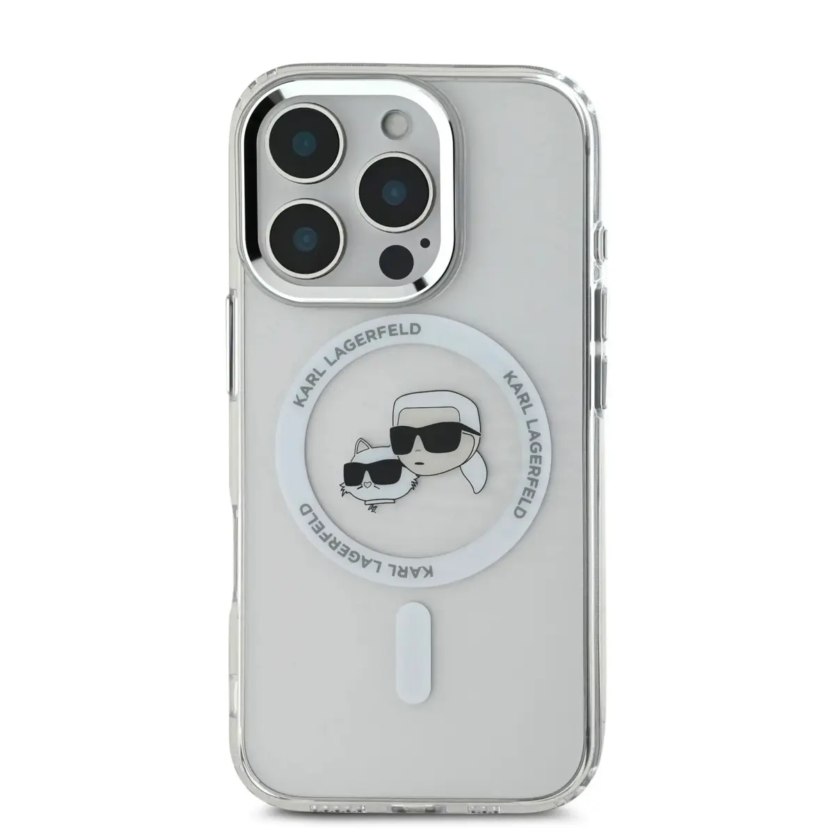 Karl Lagerfeld case for iPhone 16 Pro 6,3" KLHMP16LHLSKCH white Hard IML Metal Karl&Choupette Head MagSafe