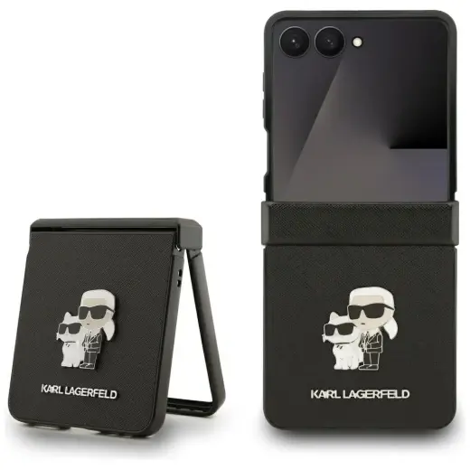 Karl Lagerfeld Saffiano Karl&Choupette Pin Case for Samsung Galaxy Z Flip7 Black