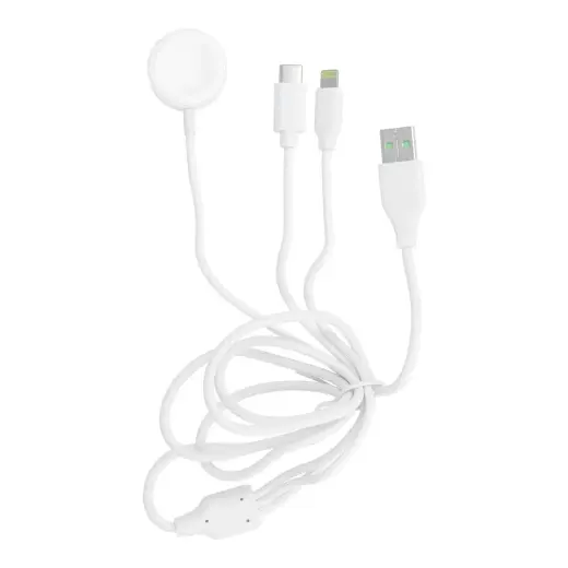 Fusion datu kabelis 3 vienā Lightning 8-pin + Type C + Apple Watch 3W 1A balts