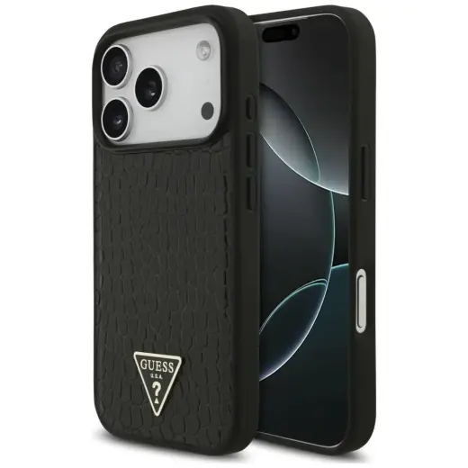 Case Guess Croco Triangle Logo MagSafe   for iPhone 18 Pro Max / 17 Pro Max black