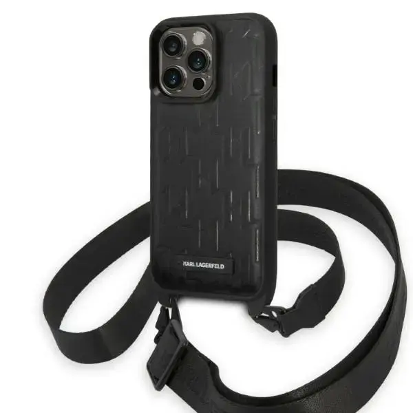 Karl Lagerfeld KLHCP14XSTMMK iPhone 14  Pro Max 6,7" hardcase czarny|black Monogram Plaque Logo Strap