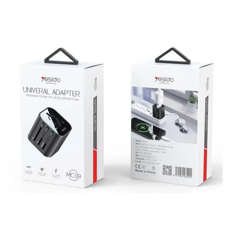 YESIDO UNIVERSAL ADAPTER MC09 UK/EU/US/AU MAX 8A BLACK