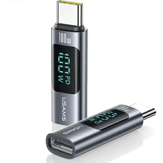 USAMS SJ682TC01 провод для передачи данных и зарядки | USB-C на USB-C | 100W | с LED дисплеем | серебряный