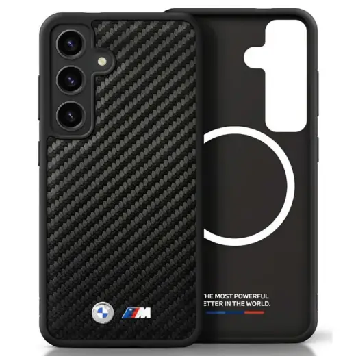 BMW Leather Carbon чехол с поддержкой MagSafe для телефона Samsung Galaxy S25 (S931) чёрный
