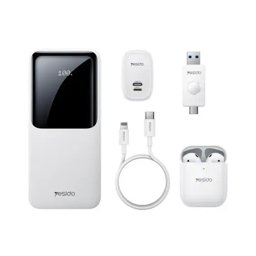 YESIDO POWERBANK CG10 EU 10 000mAh LED ( 5IN1 GIFT SET) WHITE