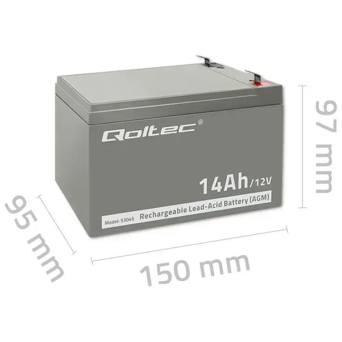 Qoltec AGM battery | 12V | 14Ah | Maintenance-free | Efficient| LongLife | for UPS, security