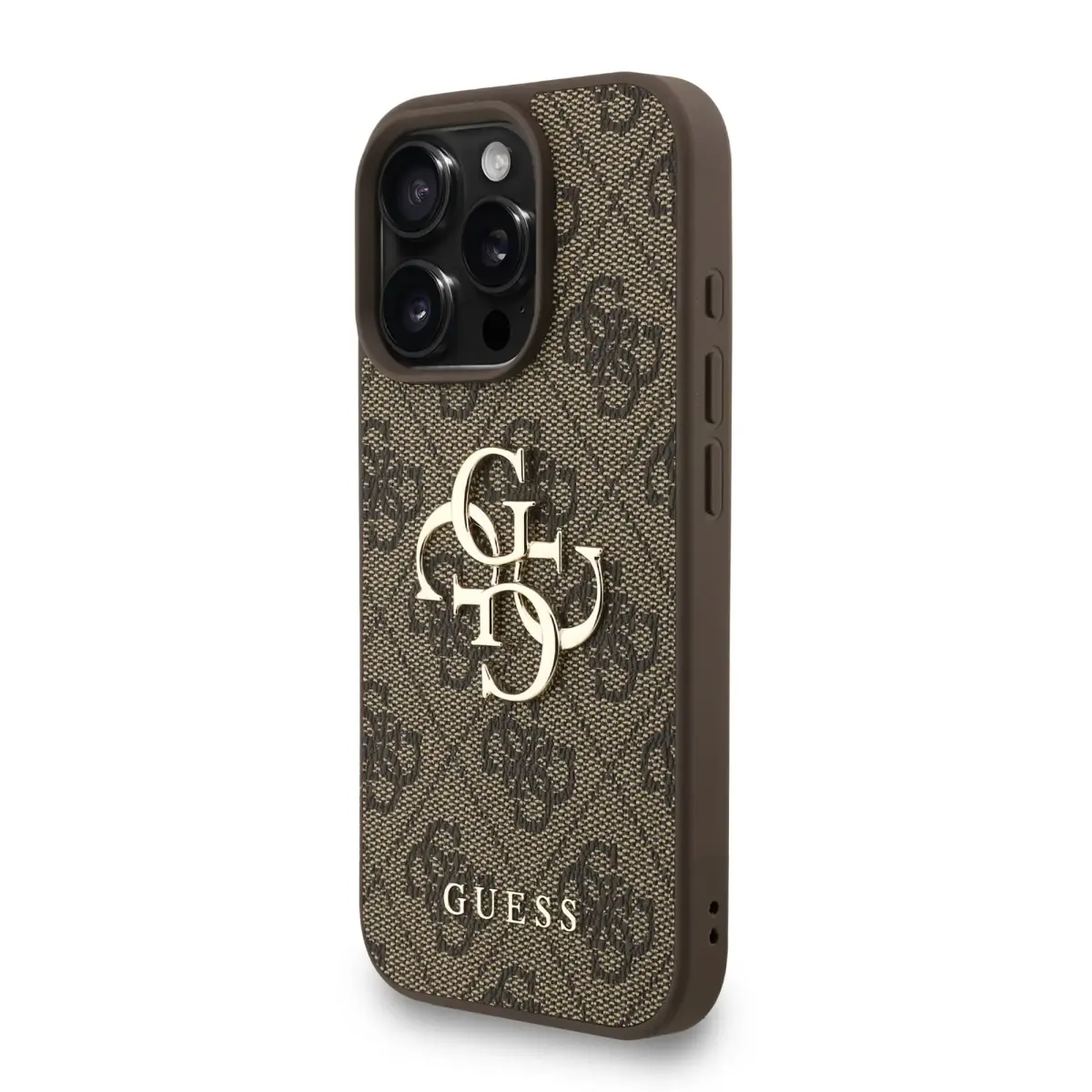 Guess PU 4G Metāla Logo Jostas Maciņš iPhone 16 Pro Brūns