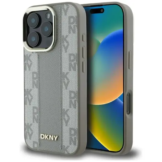DKNY Checkered Pattern telefona maciņš priekš iPhone 16 Pro bēšs ar MagSafe atbalstu