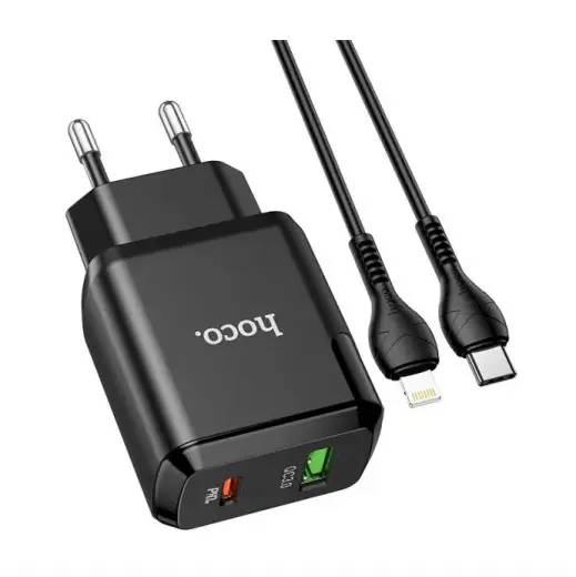 Hoco N5 PD20W universal travel charger USB | 5V | 3A + lightning cable 1M black