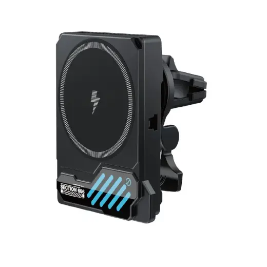 XO car holder SL14 with wireless inductive charger 25W black air vent with LED and cooling