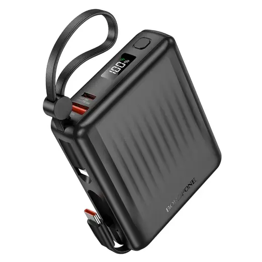 Borofone Power Bank 15000mAh BJ70A Vigorous - USB + Type C - QC 3.0 PD 20W with Type C and Lightning cables black