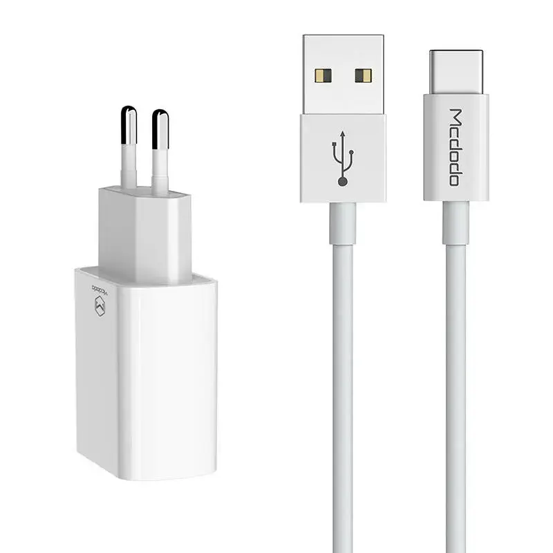 Mcdodo CH-6721 travel charger | USB-A, USB-C | with USB-C to USB-C cable included | white