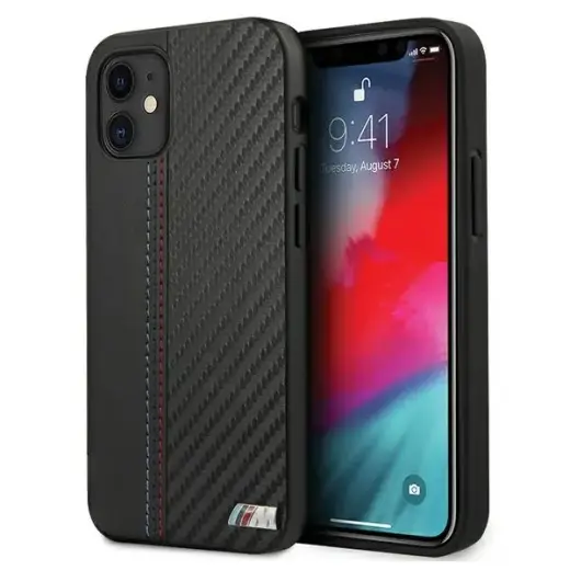 BMW M Collection PU Carbon Stripe telefoni ümbris iPhone 12 mini must