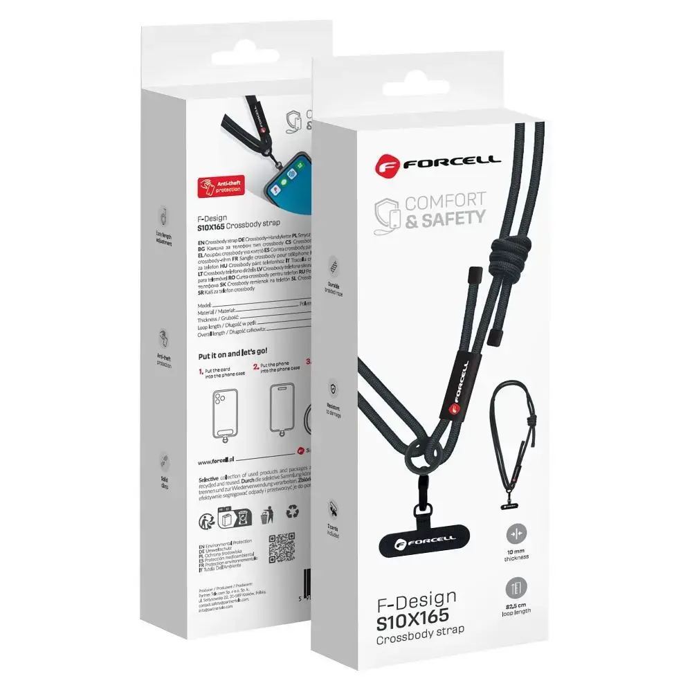FORCELL F-DESIGN S10X165 crossbody phone lanyard with adjustable length (max 82,5cm in the loop) black