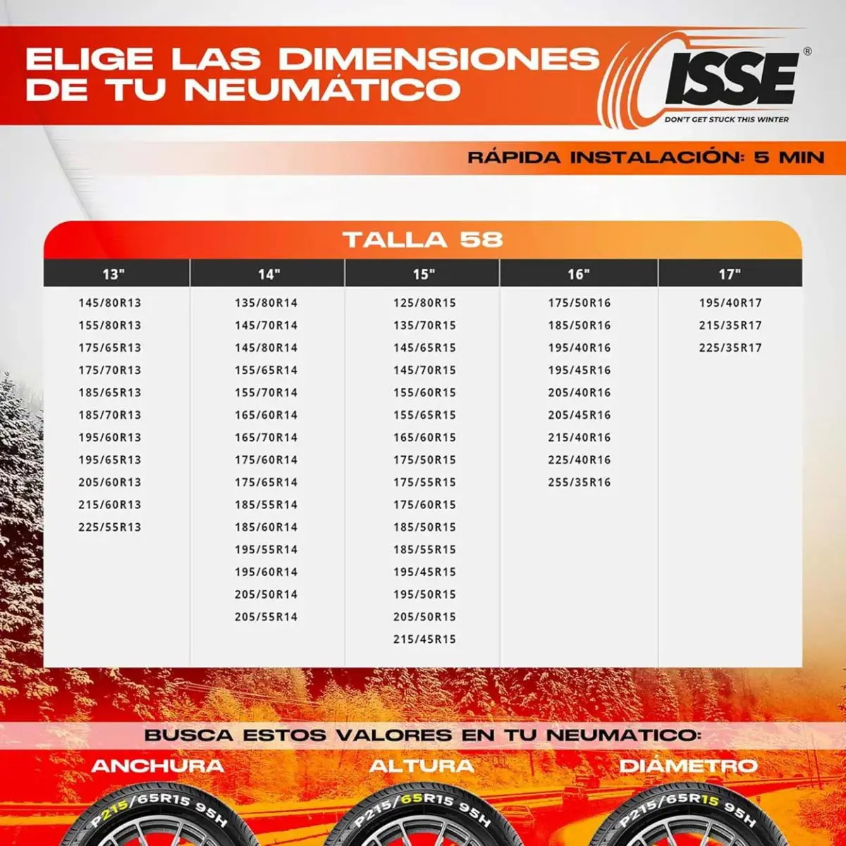 Textile snow chains Isse Classic 58 2pcs