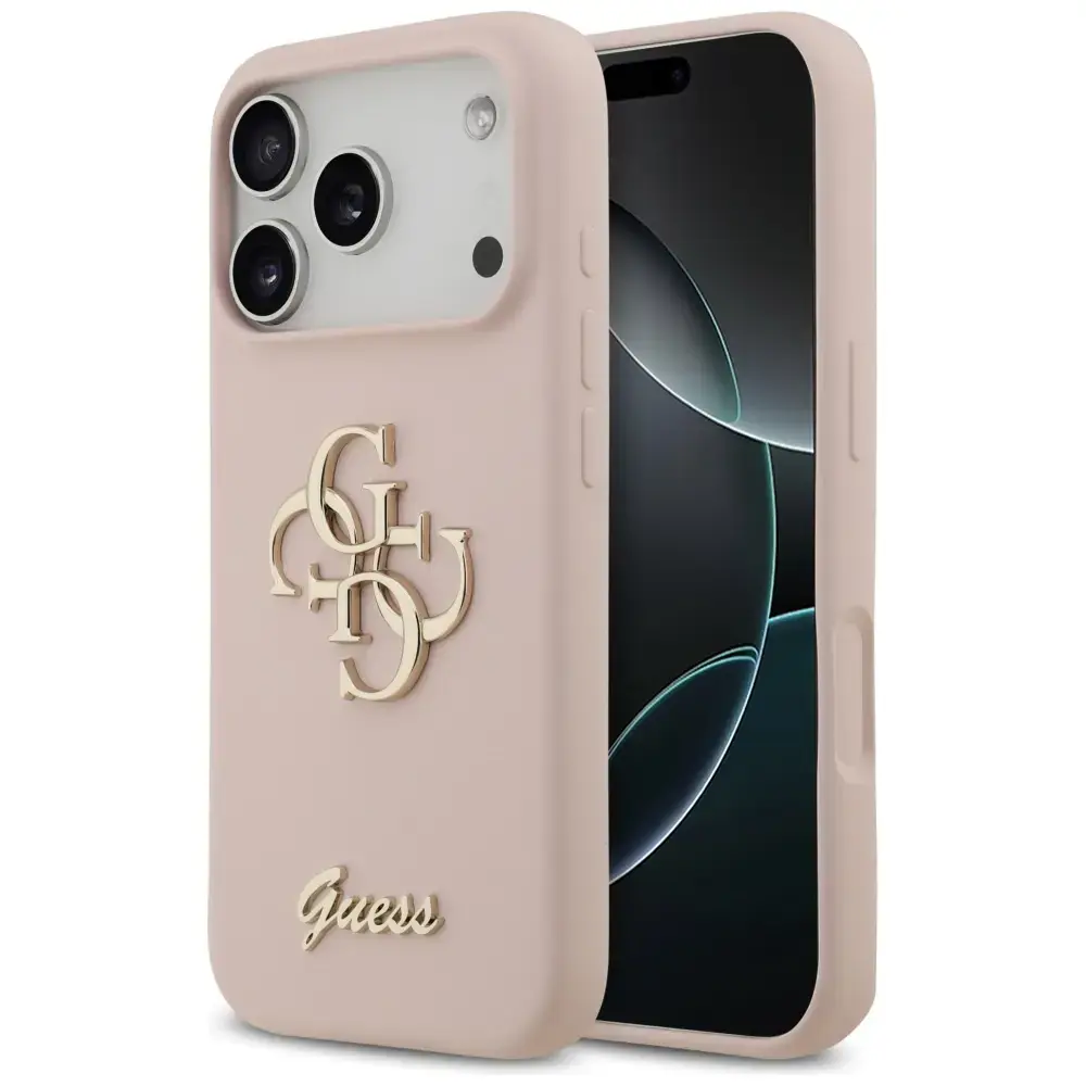 Guess Silicone Big 4G Script maciņš telefonam iPhone 17 Pro rozā