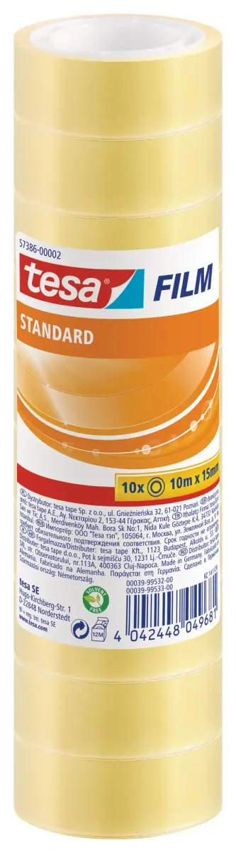 Pašlīmējoša lente tesafilm® Standard, caurspīdīga, 10 x 10m x 15mm