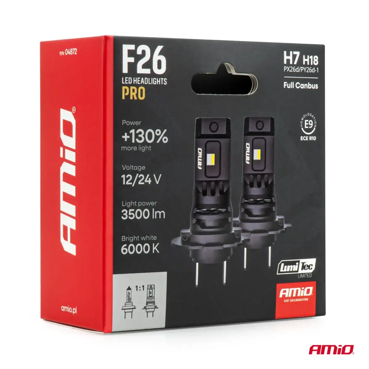 LED Headlights Serie F26 PRO LumiTec LIMITED +130% DUO FULL CANBUS H7 H18 12V 24V AMIO-04872