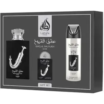 Lattafa Perfumes Ishq Al Shuyukh Silver Gift Set EDP 100 ml, deospray 200 ml and EDP 20 ml 100ml