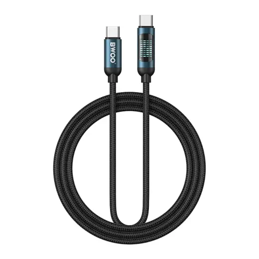 BWOO Braided datu pārraides un uzlādes vads | USB-C uz USB-C | 60W | ar LED ekrānu | 1m