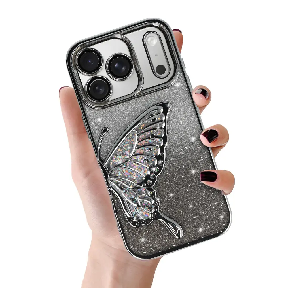 Tel Protect Butterfly Water maciņš telefonam iPhone 17 Pro Max sudraba krāsā