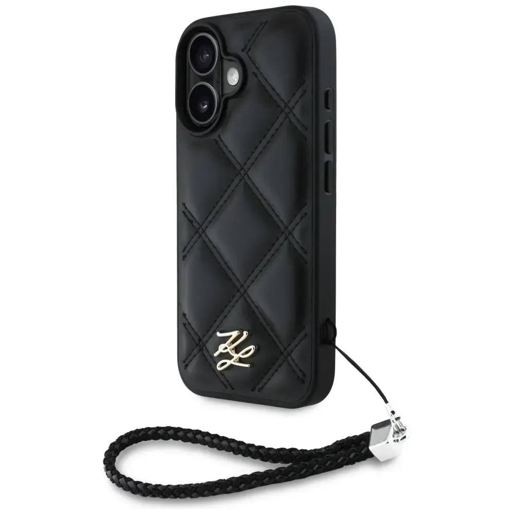 Karl Lagerfeld Quilted Initial Logo & Chain Strap phone case for iPhone 16 black
