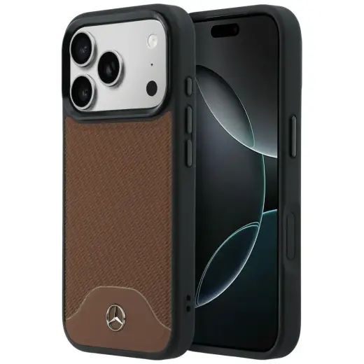 Mercedes Leather Wood Effect and Curve phone case with MagSafe support for iPhone 17 Pro beige