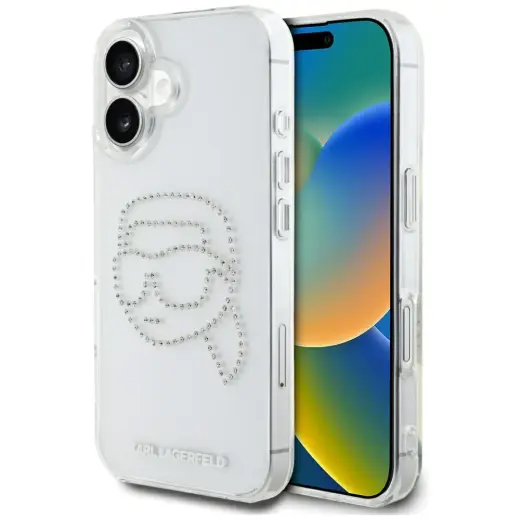 Etui Karl Lagerfeld IML Rhinestones Karl  Head do iPhone 16 przezroczysty