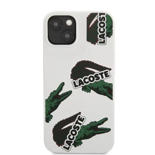 Lacoste Liquid Silicone Allover Pattern Case for iPhone 13 White
