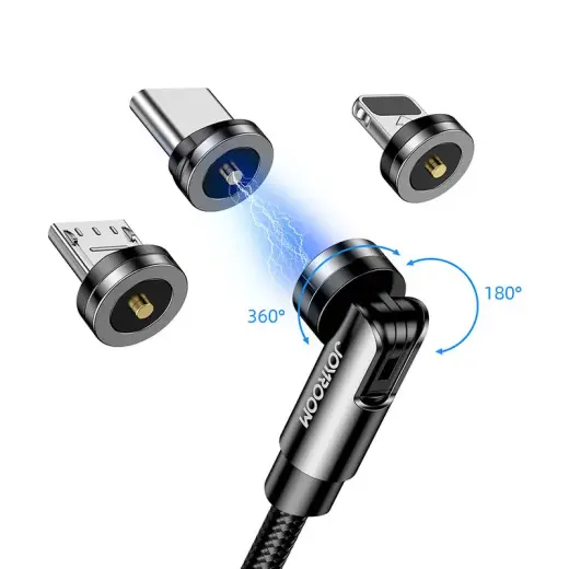 Joyroom 3in1 magnetic USB - Lightning | USB Type C | micro USB charging cable 2,4A 1,2m black (S-1224X2 LCM black)
